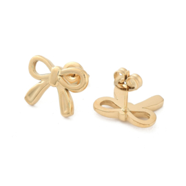 Strikje gouden oorstekers stainless steel