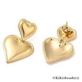 Stainless steel gouden harten oorstekers 18K goldplated
