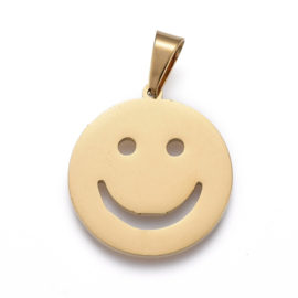 Stainless steel gouden smiley bedel