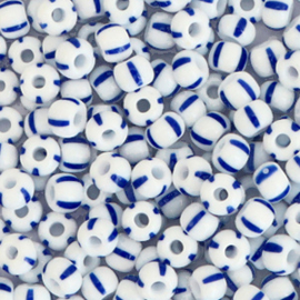 Preciosa Gestreepte Rocailles blauw wit 4.1mm