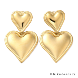 Stainless steel gouden harten oorstekers 18K goldplated