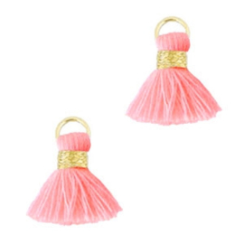 Mini kwastje fluor roze/goud 1.5cm