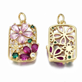 Bedel met bloemen van zirkonia 18K goldplated