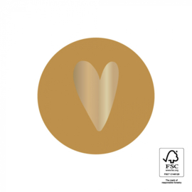 Ronde stickers met gouden harten folie okergeel 35mm