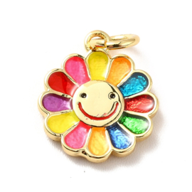 Kleurrijke bloem smiley 18K goldplated