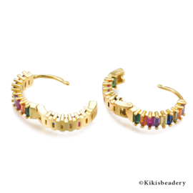 Kleine hoops oorringen 14K goldplated met gekleurde steentjes