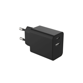 USB-A + USB-C oplader zwart 5V 3A