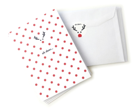 20 Kerstkaarten + enveloppen + sluitzegels "Rudolf the Red Nosed Reindeer"