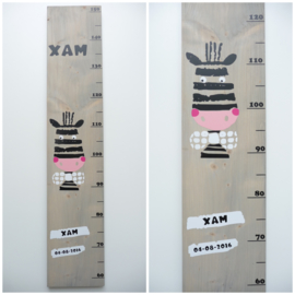 Groeimeter met naam grappige zebra met strik