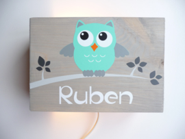 Lamp met naam uil mint jongen