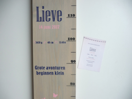 Groeimeter  van geboortekaartje kraamcadeau Lieve