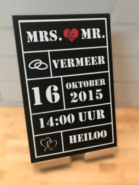 Trouwbord persoonlijk kado mr en mrs