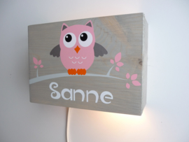 Lamp met naam uil oud roze meisje roze blaadjes