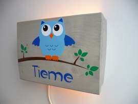 Kado met naam lamp uil jongen