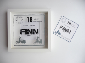 Kraamcadeau geboorte 3D lijst op basis van het geboortekaartje Finn