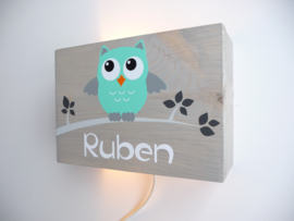 Lamp met naam uil mint jongen