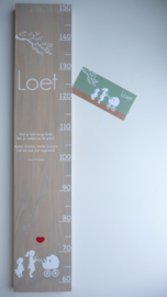 Groeimeter  hout van geboortekaartje kraamkado Loet