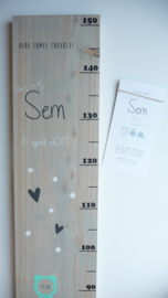 Groeimeter  hout van geboortekaartje kraamcadeau Sem
