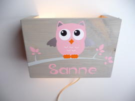 Lamp met naam uil oud roze meisje roze blaadjes