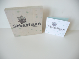 Geboortekaartje op hout kraamcadeau Sebastiaan