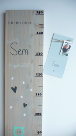 Groeimeter  hout van geboortekaartje kraamcadeau Sem