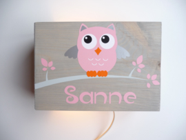 Lamp met naam uil oud roze meisje roze blaadjes