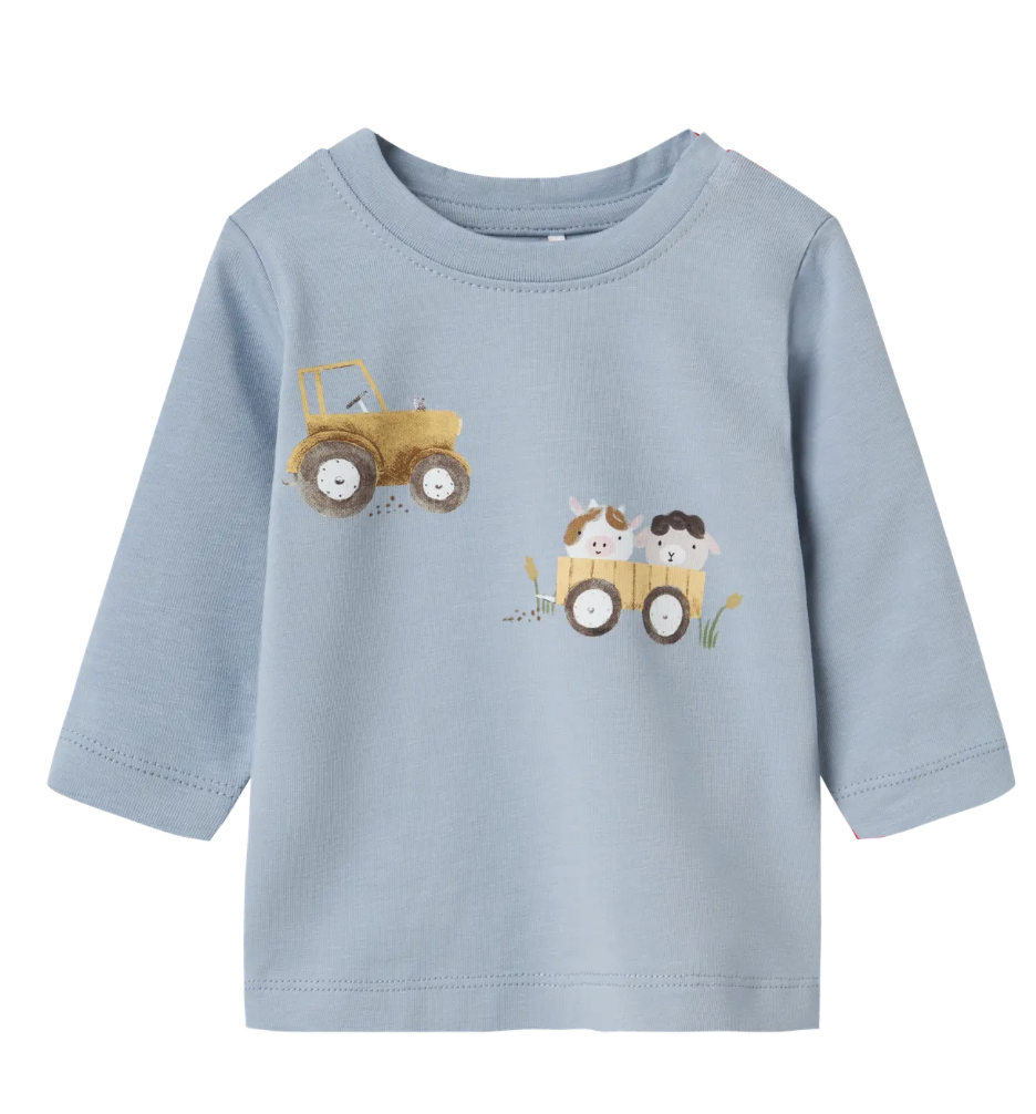 Name It - T-shirt - Boerderij - Tractor - Dusty Blue
