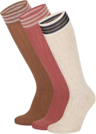 Apollo - Meiden  - Kniesokken - Beige - Gestreept - 3-pack - Maat 23/26