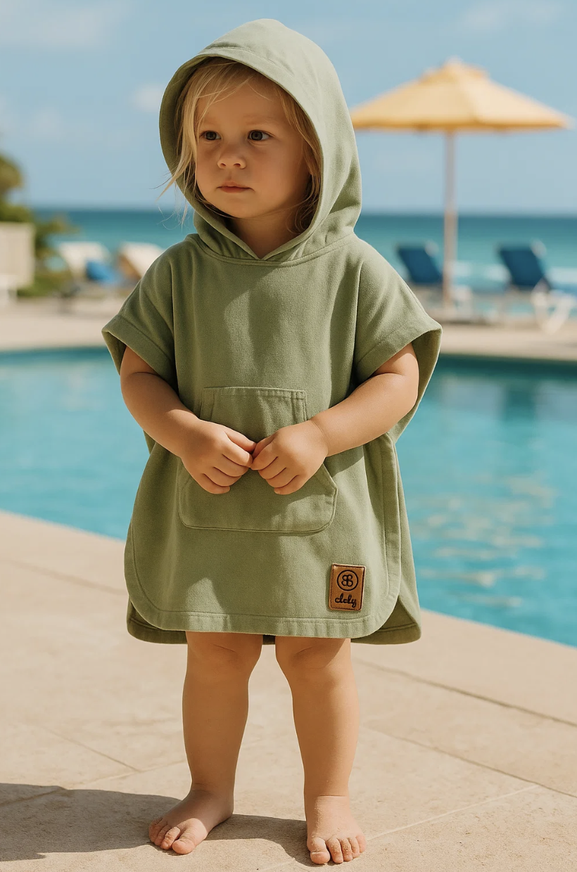 Cloby - Poncho - Olive Green – Unisex Strandponcho - Bamboe - Katoen - Sneldrogend - Duurzaam