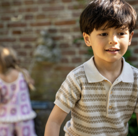 Koko Noko - T-shirt - Polo - Taupe - Gestreept