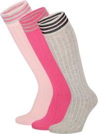 Apollo - Meiden - Kniesokken - Roze - Gestreept - 3-pack - Maat 23/26