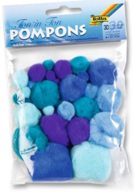 Pompons - 30 - Stuks - Blauw - Kleuren