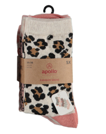 Apollo - Meiden - Panterprint - Sokken - Roze - 5-pack