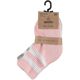 Apollo - Sokken - Baby - 3-pack - Roze - Grijs - Wit