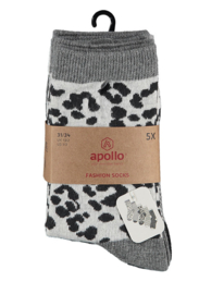 Apollo - Meiden - Panterprint - Sokken - Grijs - 5-pack