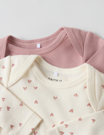 Name It - Rompers - Buttercream - Hartjes - 2 stuks