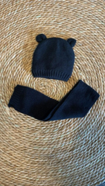 Sarlini - Knit - Baby - Kindermuts + Sjaal - Zwart - Oortjes
