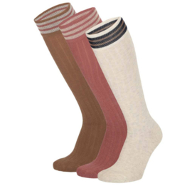 Apollo - Meiden  - Kniesokken - Beige - Gestreept - 3-pack