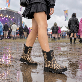 XQ Footwear - Regenlaarzen - Rubber laarzen - Dames - Festival - Panterprint - Laag model - Rubber - Beige - Zwart