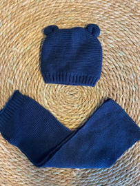 Sarlini - Knit - Baby - Kindermuts + Sjaal - Navy - Oortjes