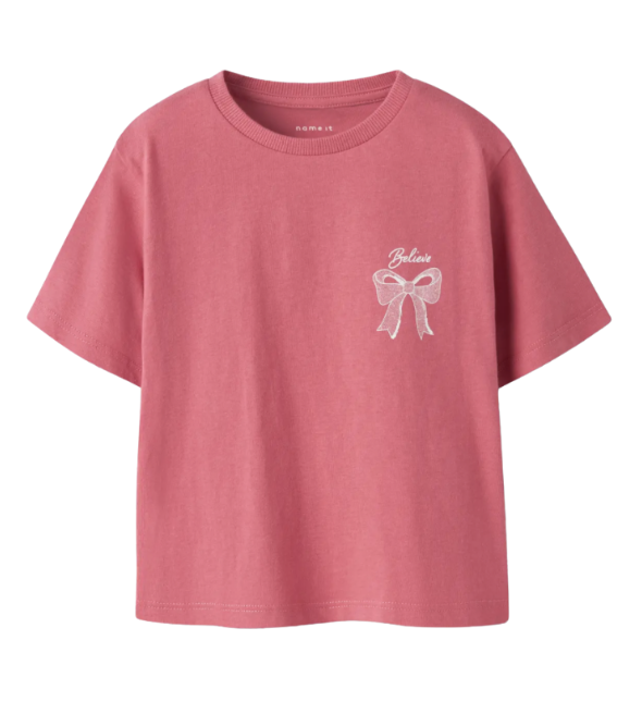 Name It - T-shirt - Katalin - Rapture Rose - Strikje - Believe - Backprint