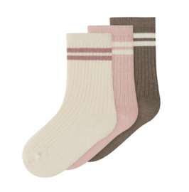 Name It - Sokken - NMFKIMIS - 3-pack - Antique White Lotus + Brown Lentil