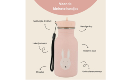 Trixie - Drinkfles - Mrs. Rabbit - Konijn - Haas - RVS waterfles - Lekvrij - 350ml - Roze