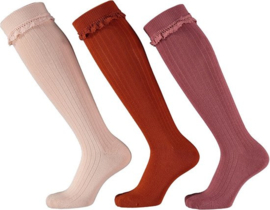 Apollo - Meiden - Kniesokken - Ruffle - Rib - Patroon - 3-pack - Maat 23/26