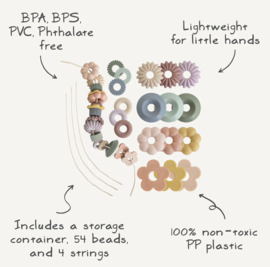 Mushie - Lasing Bead Set - 54 kralen - 4 koorden