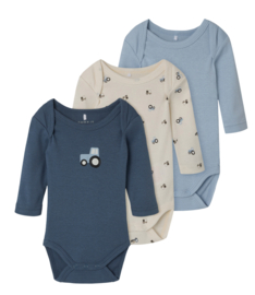 Name It - Rompers - Voertuigen - Blauw - 3 stuks