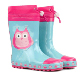 Playshoes - Regenlaarzen - Uil - Roze - Lichtblauw