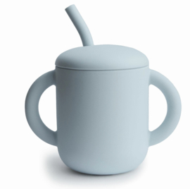 Mushie - Siliconen - Oefenbeker - Rietje - Powder - Blue