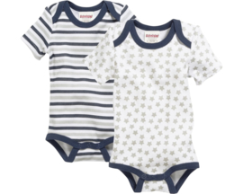 Playshoes - Rompers  - 2 Stuks - Korte - Mouw - Blauw - Grijs - Gestreept