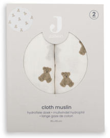 Jollein - Hydrofiele Doek Large 115x115cm - Mini Teddy Bear - 2 Stuks